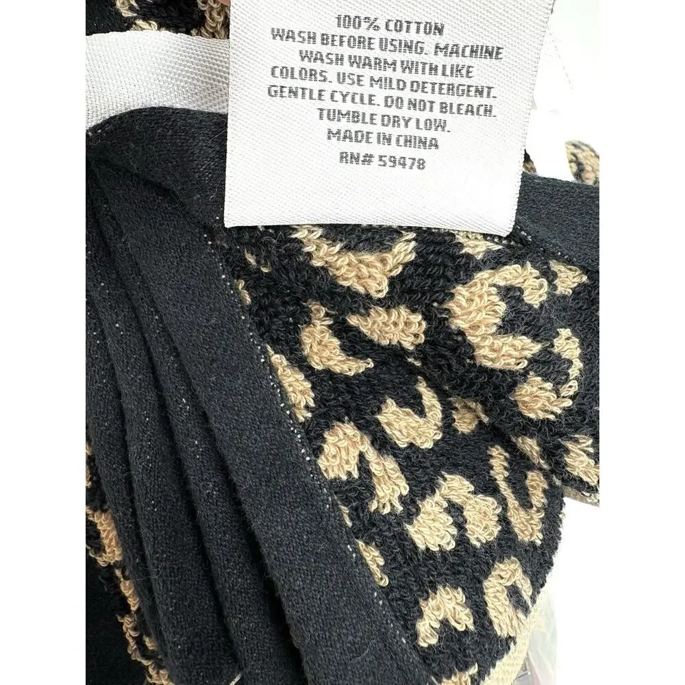 Rachel Zoe Animal Leopard Print Hand Towels Black Brown NWT Set 2 Pcs